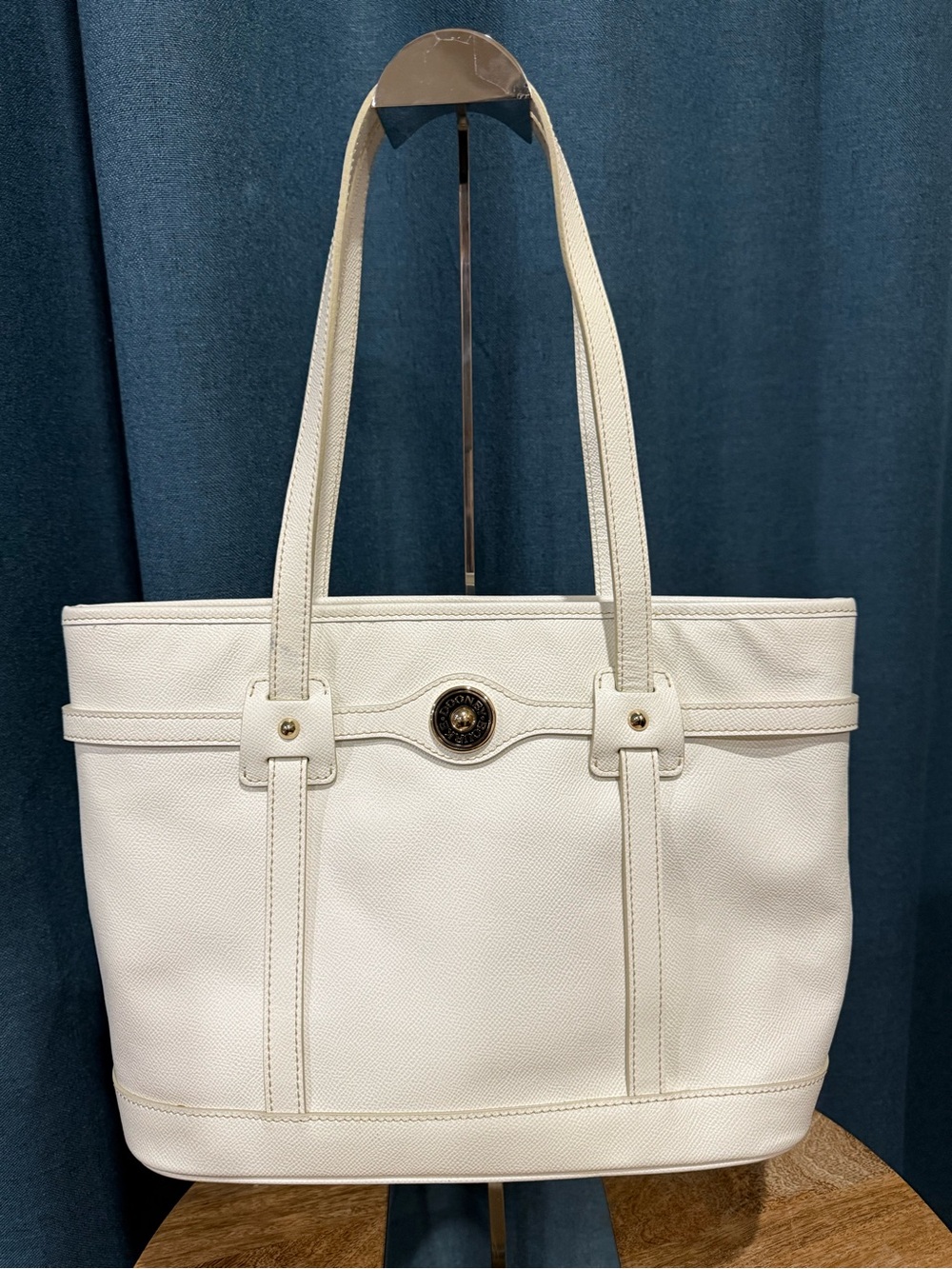 Dooney & Bourke White Leather Logo Lock Tote